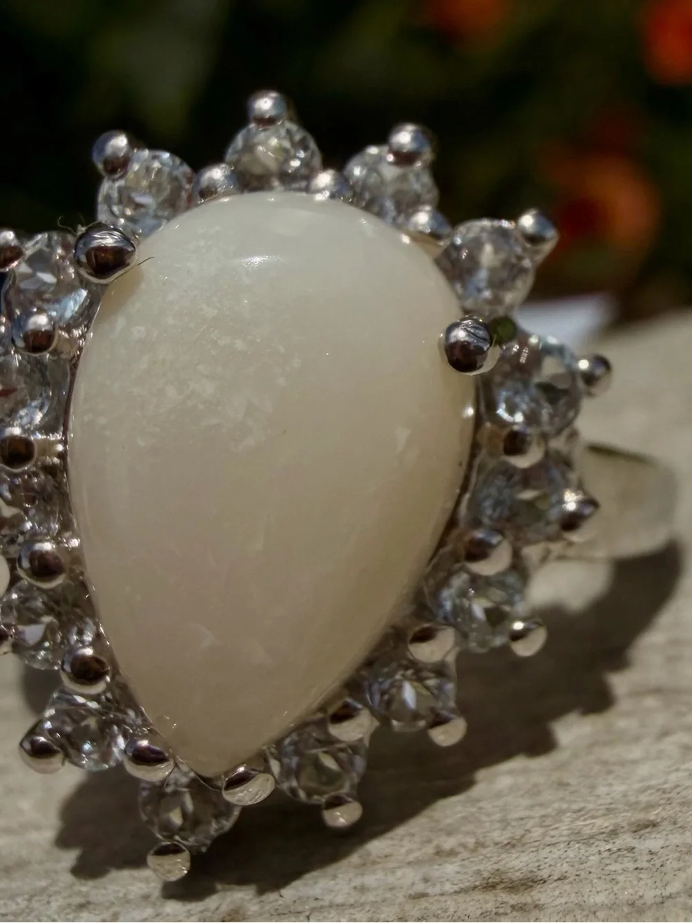 Brilliant White Opal & Blue Topaz Ring | 14K White Gold Plated|Size 8